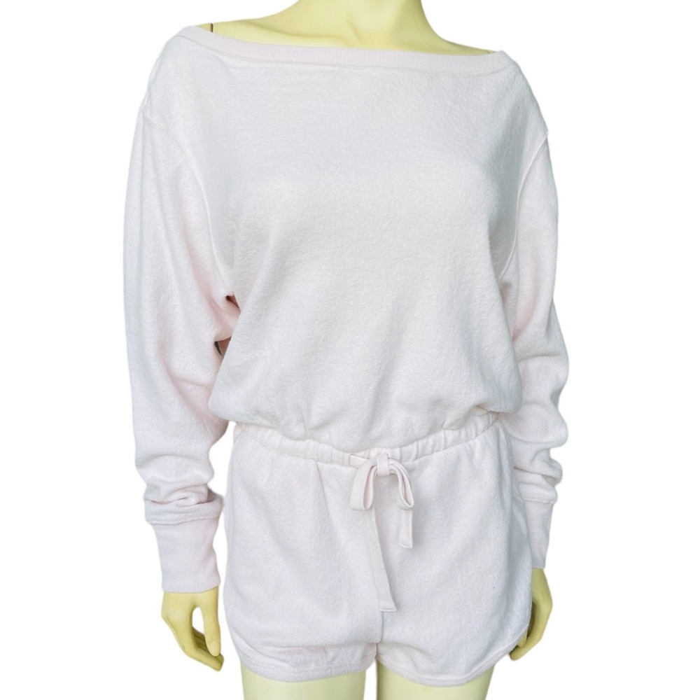 Spiritual Gangster Sherpa Off Shoulder Women’s Romper Pink Shorts - Picture 4 of 11